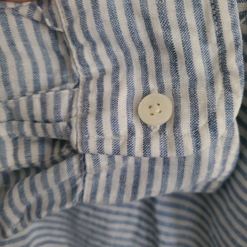 Abercrombie & Fitch 100% Linen Men's Light Blue Striped Button Down Shirt, SZ M - Picture 5 of 6